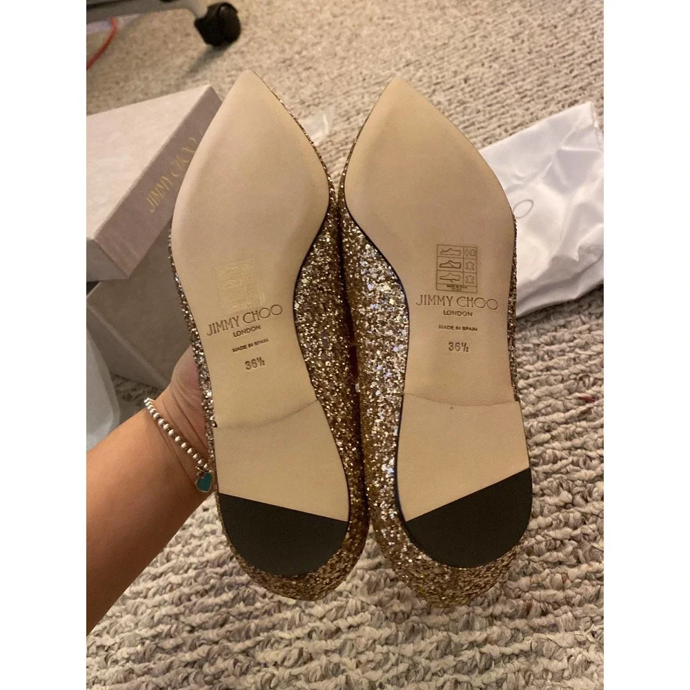 Jimmy Choo Alina Coarse Glitter Fabric Pointed Toe Flats - Picture 4 of 11